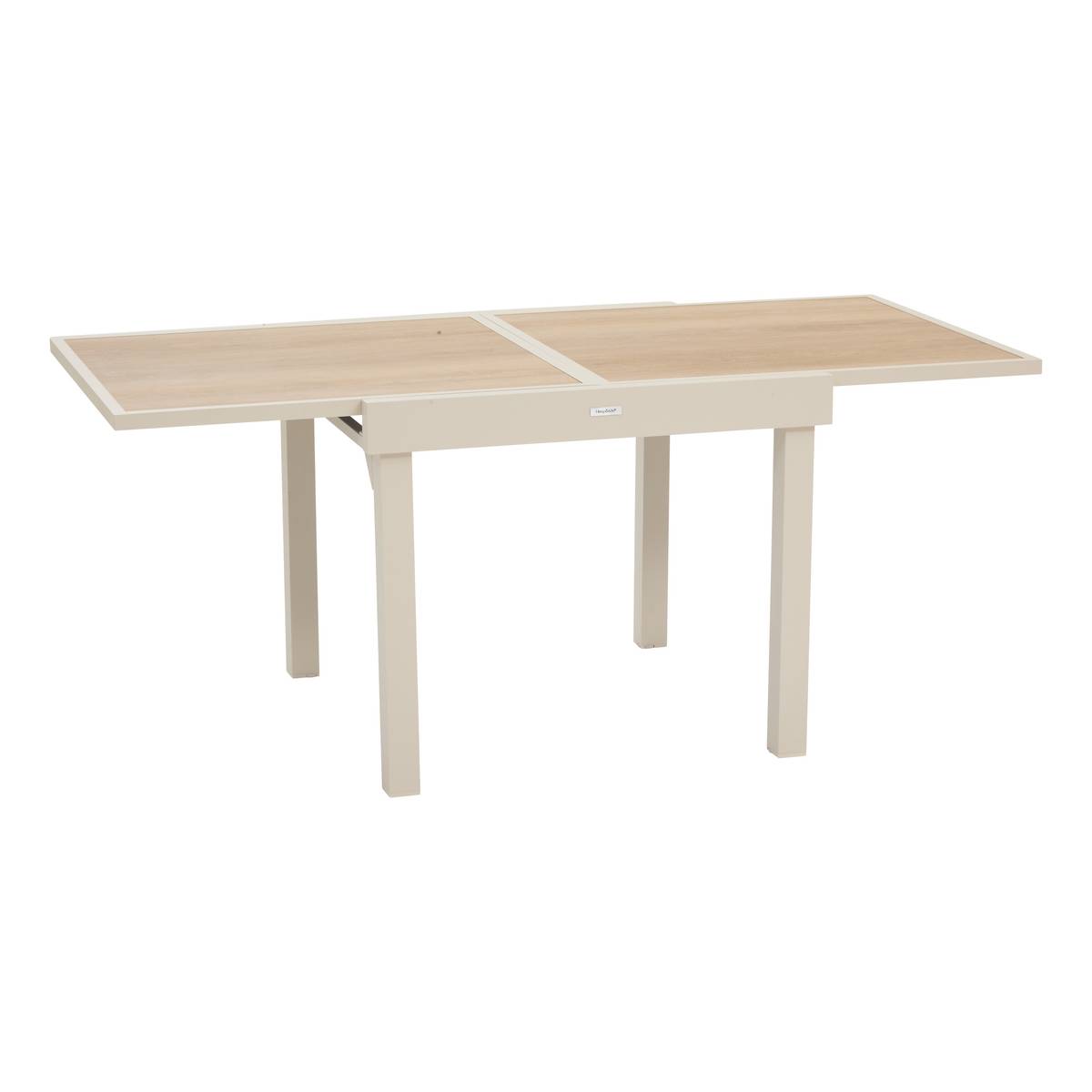 Mesa de jardim quadrada extensível PIAZZA Espelta / Argila 8 lugares - Alumínio tratado com epóxi, Vidro temperado Espelta / Argila