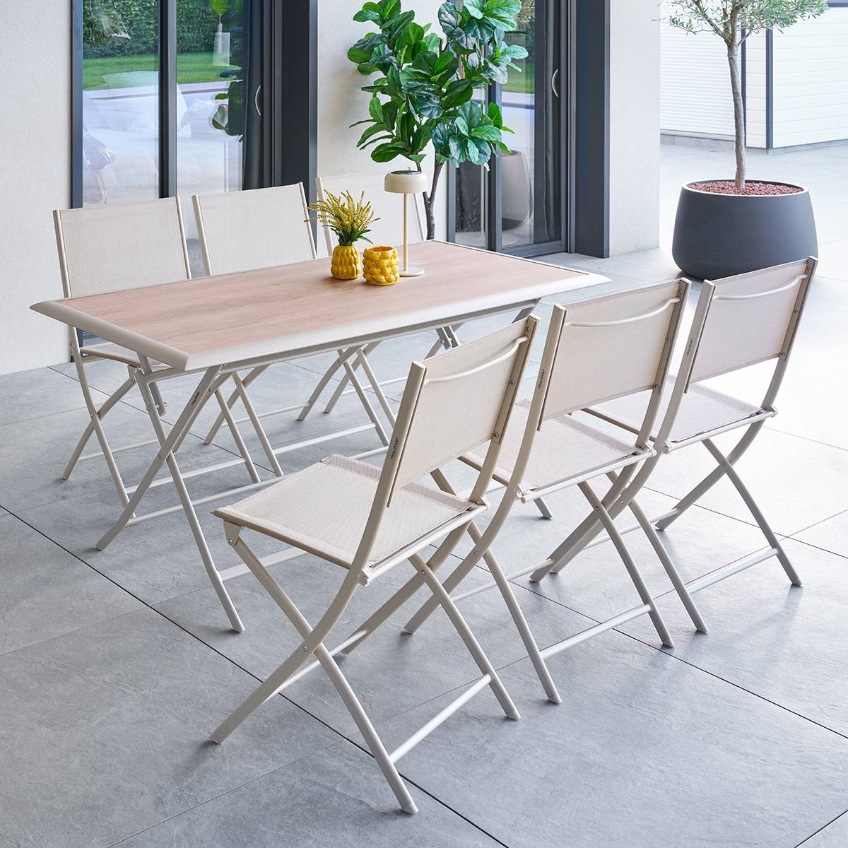 Mesa de jardim retangular dobrável AZUA Espelta / Argila 6 lugares - Alumínio tratado com epóxi, Vidro Espelta / Argila