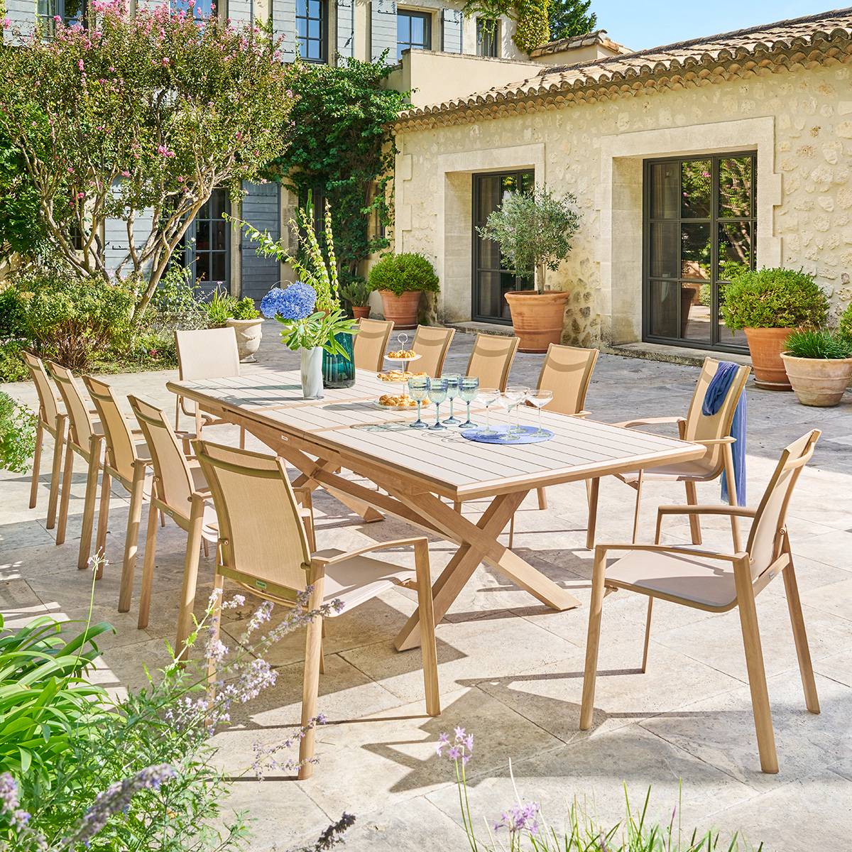 Mesa de jardim retangular extensível AXIOME Argila / Honey 12 lugares - Alumínio tratado com epóxi Argila / Mel
