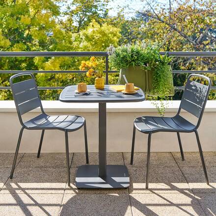 Mesa de jardim quadrada ALEGORIA Grafite 2 lugares - Aço com tratamento epóxi, tratamento antiferrugem reforçado