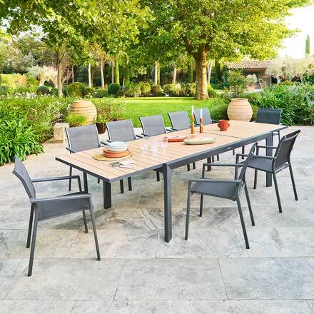 Mesa de jardim retangular extensível ÉVASION Mel / Grafite 12 lugares - Alumínio tratado com epóxi