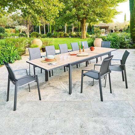 Mesa de jardim retangular extensível ÉVASION Mel / Grafite 12 lugares - Alumínio tratado com epóxi