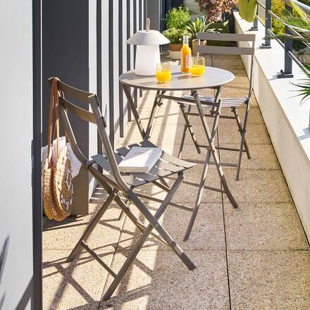 Mesa de jardim redonda dobrável GREENSBORO Café 2 lugares - Aço com tratamento epóxi, tratamento antiferrugem reforçado
