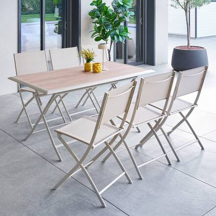 Mesa de jardim retangular dobrável AZUA Espelta / Argila 6 lugares - Alumínio tratado com epóxi, Vidro