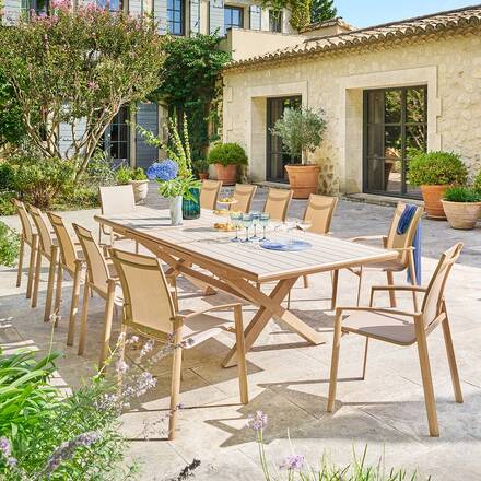 Mesa de jardim retangular extensível AXIOME Argila / Honey 12 lugares - Alumínio tratado com epóxi