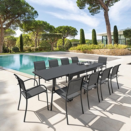Conjunto de mesa de jardim extensível + 10 poltronas PIAZZA Grafite 10 lugares - Alumínio, ECP