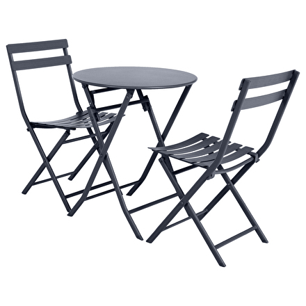 Conjunto de mesa de jardim dobrável redonda + 2 cadeiras GREENSBORO Grafite 2 lugares - Aço tratado com epóxi, Tratamento antiferrugem reforçado