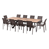 Conjunto de mesa de jardim extensível AXIOME Effet madeira Mel + 10 poltronas AXANT Praliné 10 lugares - Alumínio tratado com epóxi, ECP Mel / Praliné