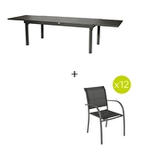 Conjunto de mesa de jardim extensível + 12 poltronas empilháveis PIAZZA Grafite 12 lugares - Alumínio, ECP Grafite