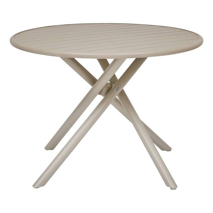 Mesa de jardim redonda NEBULLIA Argila 4 lugares - Alumínio com tratamento epóxi, Tratamento anti-ferrugem reforçado Argila