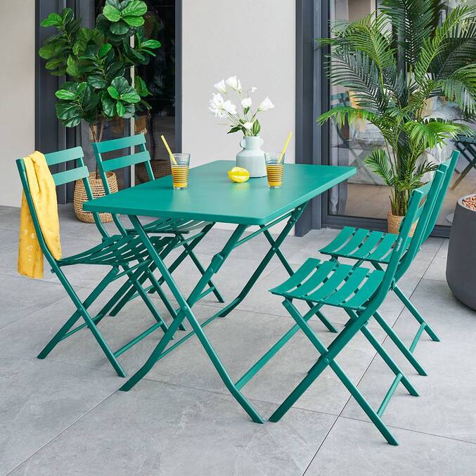 Mesa de varanda dobrável GREENSBORO Verde opala 4 lugares - Aço, Tratamento anti-ferrugem reforçado Verde opala