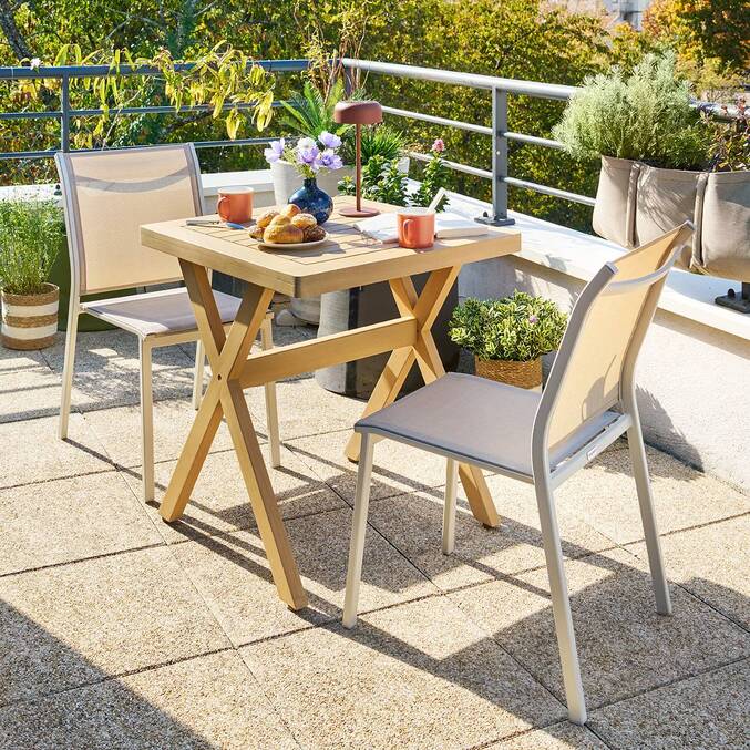 Mesa de jardim quadrada XENIA em eucalipto 2 lugares - Eucalipto certificado FSC® Eucalipto