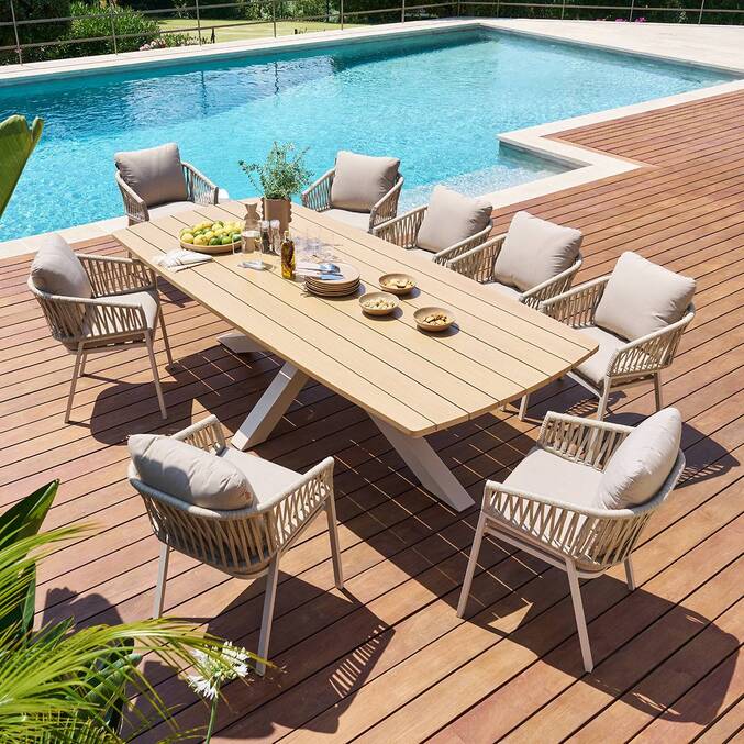 Mesa de jardim retangular ORACLION Nogueira / Argila 10 lugares - Alumínio tratado com epóxi Noz / Argila