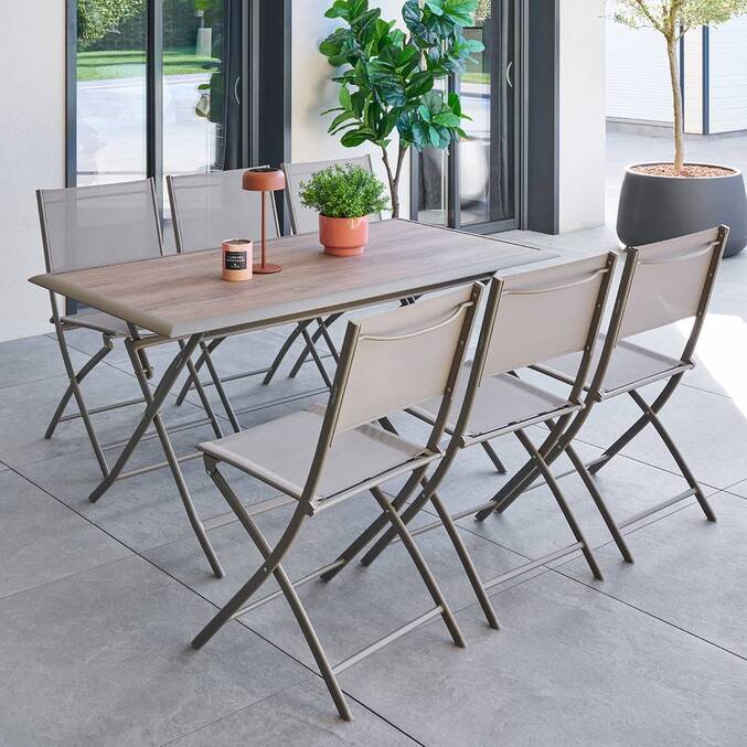 Mesa de jardim retangular dobrável AZUA Trufa / Café 6 lugares - Alumínio tratado com epóxi, Vidro Trufa / Café