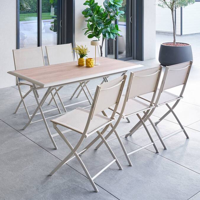 Mesa de jardim retangular dobrável AZUA Espelta / Argila 6 lugares - Alumínio tratado com epóxi, Vidro Espelta / Argila