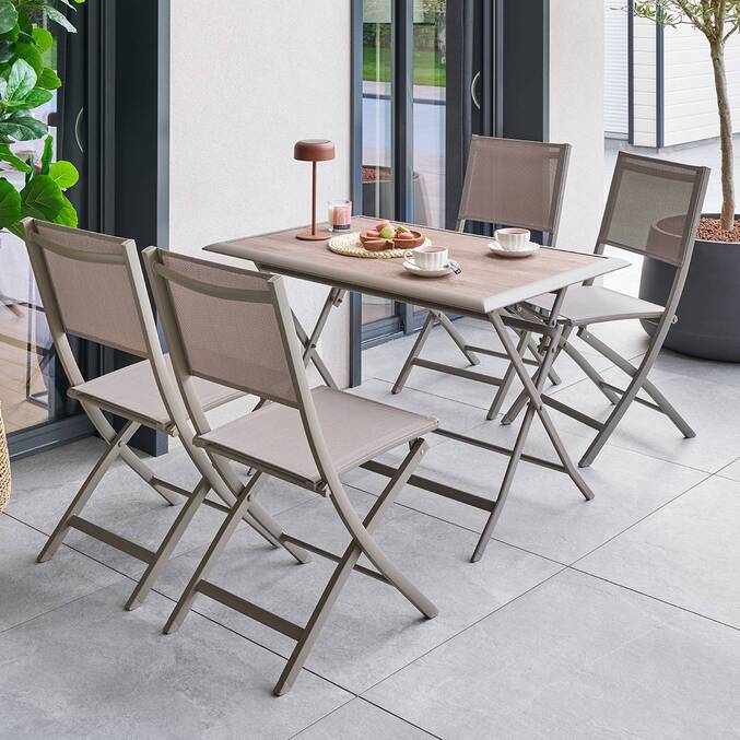 Mesa de jardim retangular dobrável AZUA Trufa / Café 4 lugares - Alumínio tratado com epóxi, Vidro Trufa / Café