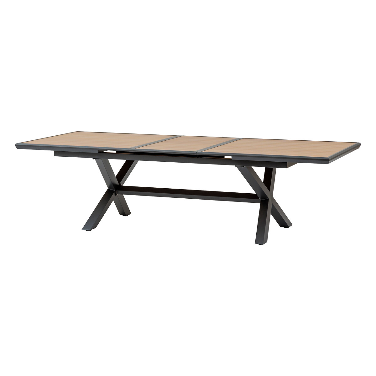 Conjunto de mesa de jardim extensível AXIOME Efeito teca Noz + 10 poltronas DIESE Grafite 10 lugares - Alumínio tratado com epóxi, ECP Teca / Grafite