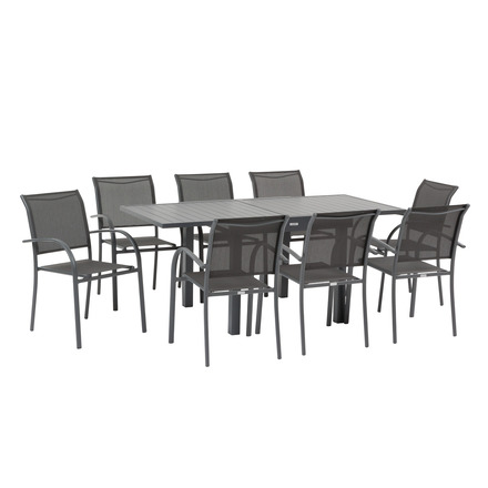 Conjunto de mesa de jardim extensível + 8 poltronas PIAZZA Grafite 8 lugares - Alumínio, ECP