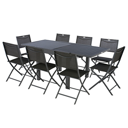 Conjunto de mesa de jardim extensível PIAZZA + 2 lots de 4 cadeiras MODULA Grafite 8 lugares - Alumínio, ECP