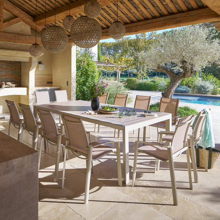 Conjunto de mesa de jardim ÉVASION + 12 poltronas AXANT Linho & Argila 12 lugares - Alumínio tratado com epóxi