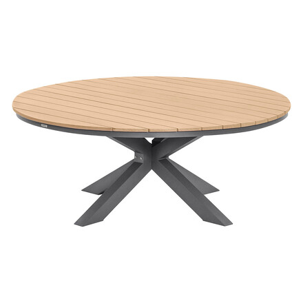 Conjunto de mesa de jardim redonda ORACLION + 12 poltronas empilháveis DIESE Grafite 12 lugares - Alumínio tratado com epóxi