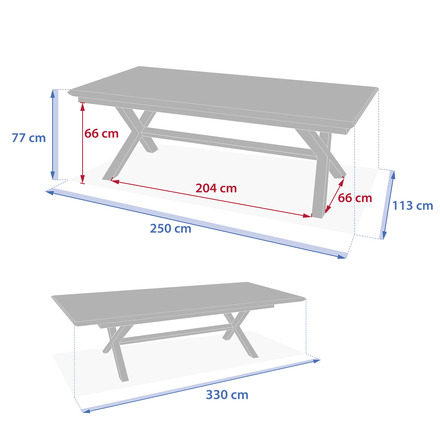 Conjunto de mesa de jardim extensível AXIOME + 12 poltronas empilháveis AXANT Linho & Argila 12 lugares - Alumínio tratado com epóxi, ECP