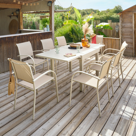 Conjunto de mesa de jardim extensível + 8 poltronas empilháveis PIAZZA Argila 8 lugares - Alumínio, ECP