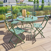 Conjunto de mesa de jardim redonda + 4 cadeiras empilháveis GREENSBORO Verde Oliva 4 lugares - Aço tratado com epóxi, Tratamento antiferrugem reforçado Verde-oliva