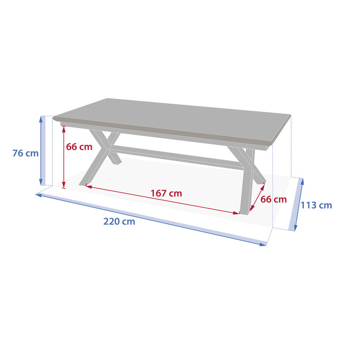 Conjunto de mesa de jardim extensível AXIOME + 10 poltronas empilháveis DIESE Argila 10 lugares - Alumínio tratado com epóxi, ECP Linho / Argila