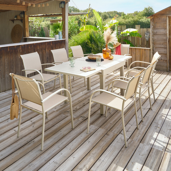 Conjunto de mesa de jardim extensível + 8 poltronas empilháveis PIAZZA Argila 8 lugares - Alumínio, ECP Argila