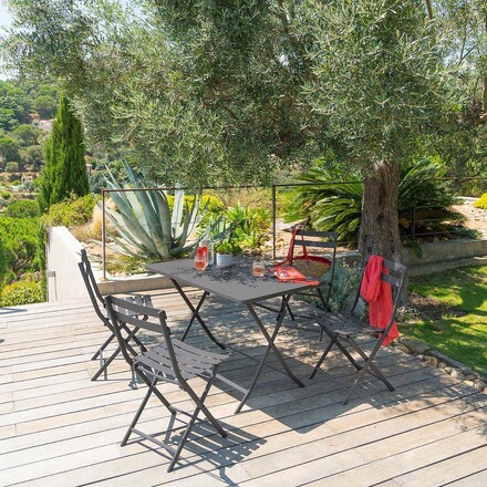 Conjunto de mesa de jardim dobrável retangular + 4 cadeiras GREENSBORO Grafite 4 lugares - Aço tratado com epóxi, Tratamento antiferrugem reforçado