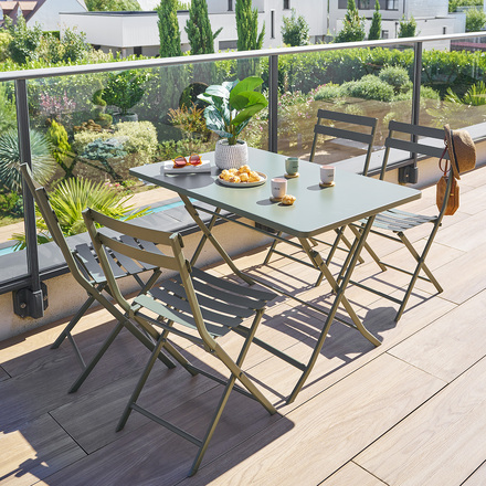 Conjunto de mesa de jardim dobrável retangular + 4 cadeiras GREENSBORO Verde Loureiro 4 lugares - Aço tratado com epóxi, Tratamento antiferrugem reforçado