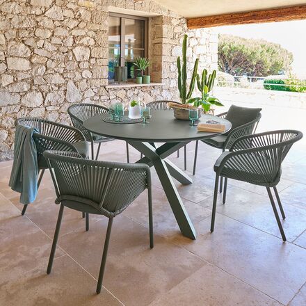 Conjunto de mesa de jardim + 6 poltronas ORYON Loureiro 6 lugares - Alumínio tratado com epóxi, Vidro