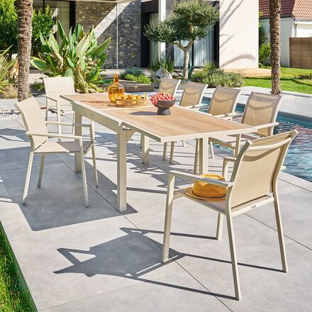 Conjunto de mesa de jardim extensível PIAZZA + 12 poltronas ESSENTIA Espelta & Argila 12 lugares - Alumínio tratado com epóxi, Vidro temperado