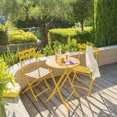 Conjunto de mesa de jardim dobrável redonda + 2 cadeiras GREENSBORO Amarelo-mostarda 2 lugares - Aço tratado com epóxi, Tratamento antiferrugem reforçado Amarelo mostarda