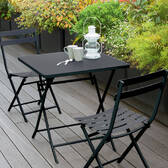 Conjunto de mesa de jardim dobrável quadrada + 2 cadeiras GREENSBORO Grafite 2 lugares - Aço tratado com epóxi, Tratamento antiferrugem reforçado Grafite
