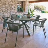Conjunto de mesa de jardim ORYON + 6 poltronas RIU Loureiro 6 lugares - Alumínio tratado com epóxi, Vidro Louro