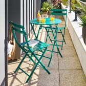 Conjunto de mesa de jardim dobrável redonda + 2 cadeiras GREENSBORO Opala 2 lugares - Aço, Tratamento antiferrugem reforçado Verde opala