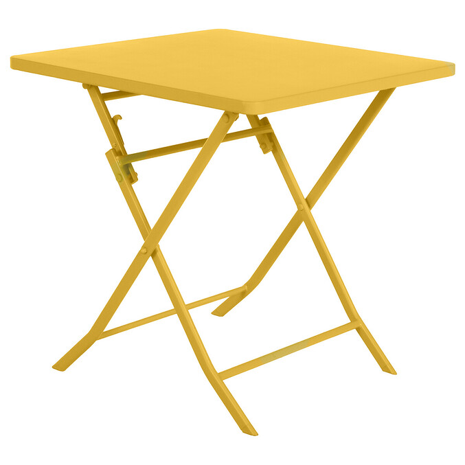 Conjunto de mesa de jardim dobrável quadrada + 2 cadeiras GREENSBORO Amarelo-mostarda 2 lugares - Aço tratado com epóxi, Tratamento antiferrugem reforçado Amarelo mostarda